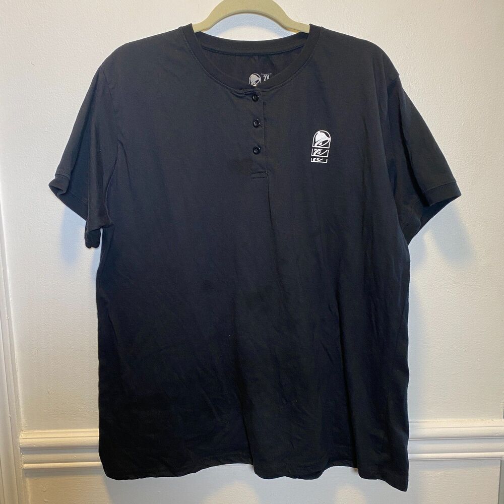 Y2K Taco Bell Logo Henley Graphic Tee Black 2X Cotton Blend Uniform